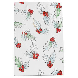 Watercolor Holly Leaves and Red Berries Christmas