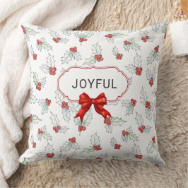 Watercolor Holly Leaves and Red Berries Custom Kudde