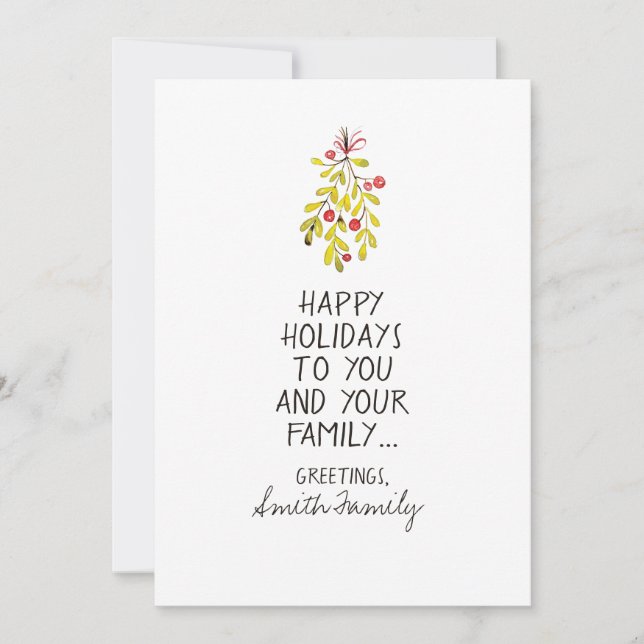 Watercolor Holly Lycklig Holiday Greetings Julkort (Framsida)