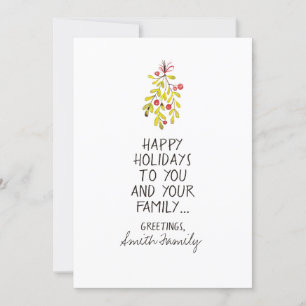 Watercolor Holly Lycklig Holiday Greetings Julkort