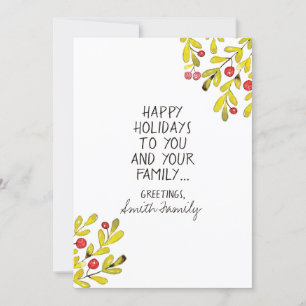 Watercolor Holly Lycklig Holiday Greetings Julkort