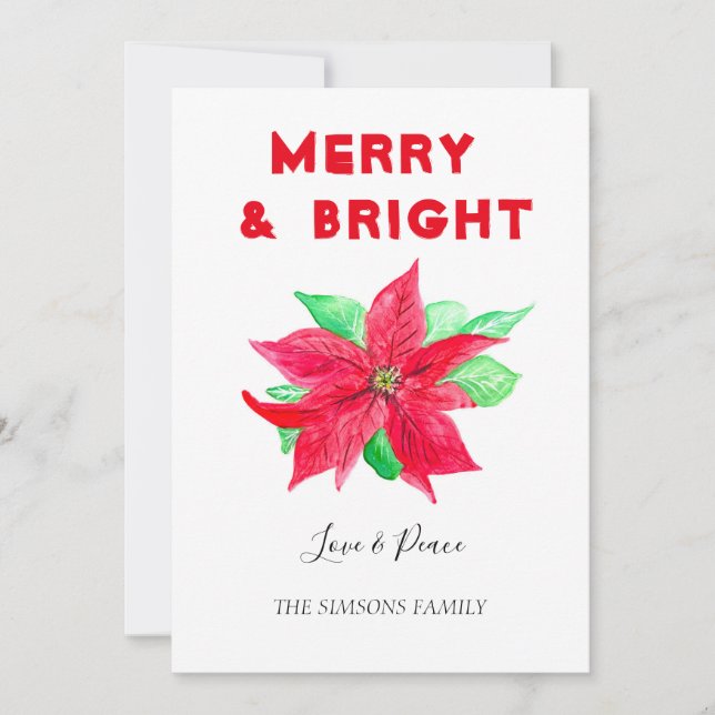 Watercolor Holly Merry och Bright Julkort (Framsida)
