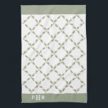 Watercolor Holly Monogrammed jul Red Grönt Kökshandduk<br><div class="desc">Lägg till en skräddarsydd elegant till helgdag dekorationer med en engrammad julhandduk. Initiativen i den här mallen är enkla att anpassa eller ta bort. Konstruktionen har konstnärliga vattenfärger, löv och bär i grönt och rött på en vit bakgrund. Med typografi av snyggtens vintage i monogram och det moderna land i...</div>