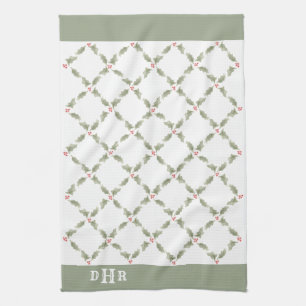 Watercolor Holly Monogrammed jul Red Grönt Kökshandduk