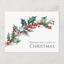 Watercolor Holly och Berries Joyous jul Vykort