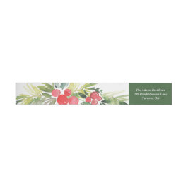 Watercolor Holly och Greenery Botanique jul Etikettband