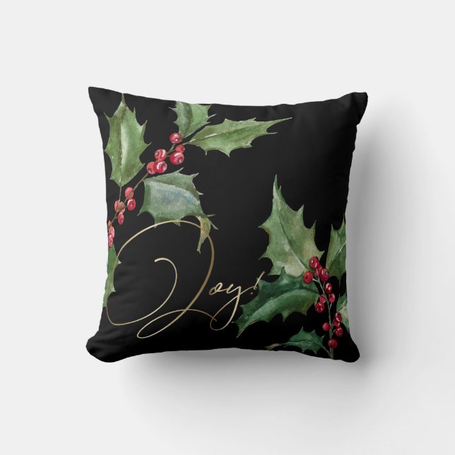 Watercolor Holly och Red Berries Colorway Kudde (Framsida)
