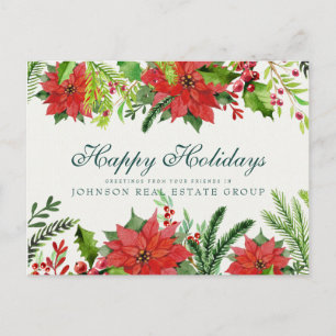 Watercolor Holly & Poinsettia Dagshälsningar Vykort