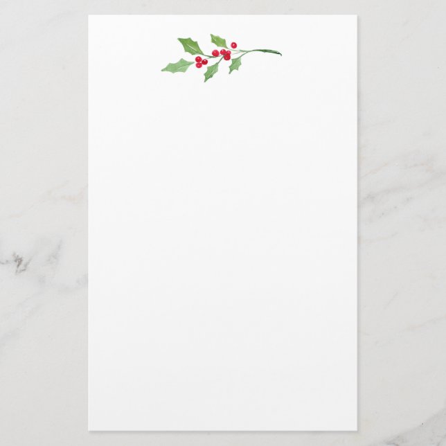 Watercolor Holly Sprig Brevpapper (Framsida)