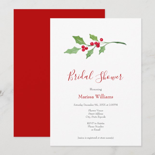 Watercolor Holly Sprig Inbjudningar (Fram/baksida)