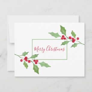 Watercolor Holly Sprig Kort