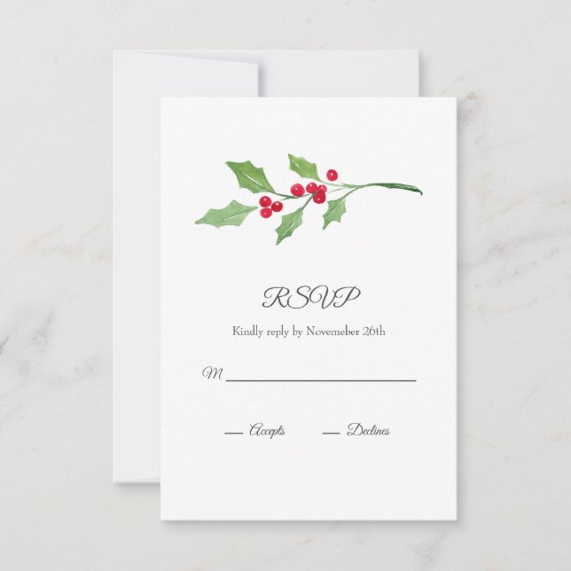 Watercolor Holly Sprig OSA Kort (Framsida)