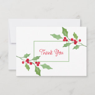 Watercolor Holly Sprig Tack Kort