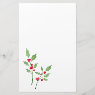 Watercolor Holly Sprigs Brevpapper