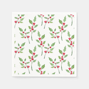Watercolor Holly Sprigs Mönster Pappersservett