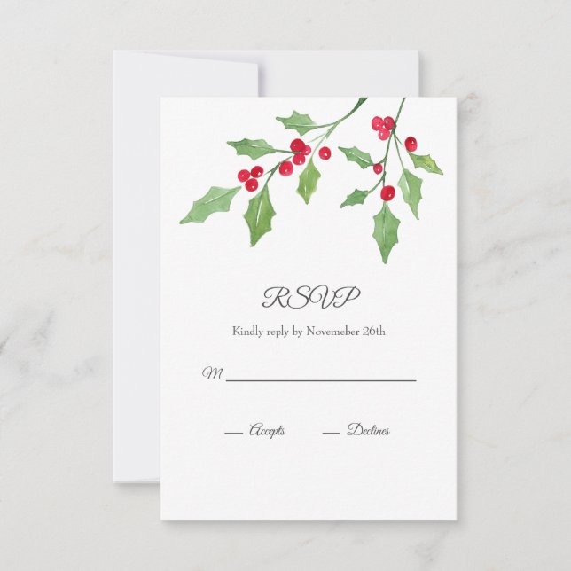 Watercolor Holly Sprigs OSA kort (Framsida)