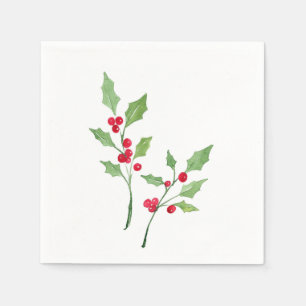 Watercolor Holly Sprigs Pappersservett