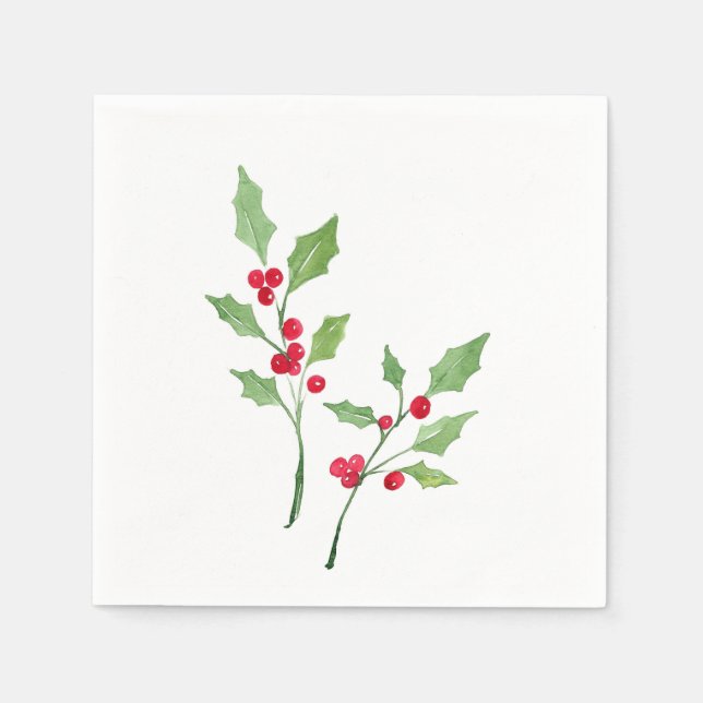 Watercolor Holly Sprigs Pappersservett (Framsidan)