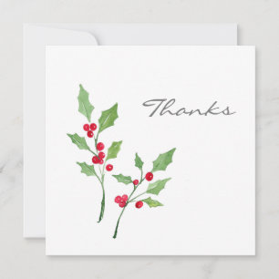Watercolor Holly Sprigs Tack Kort