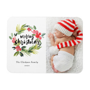 Watercolor Holly Wandeand Photo God jul Magnet