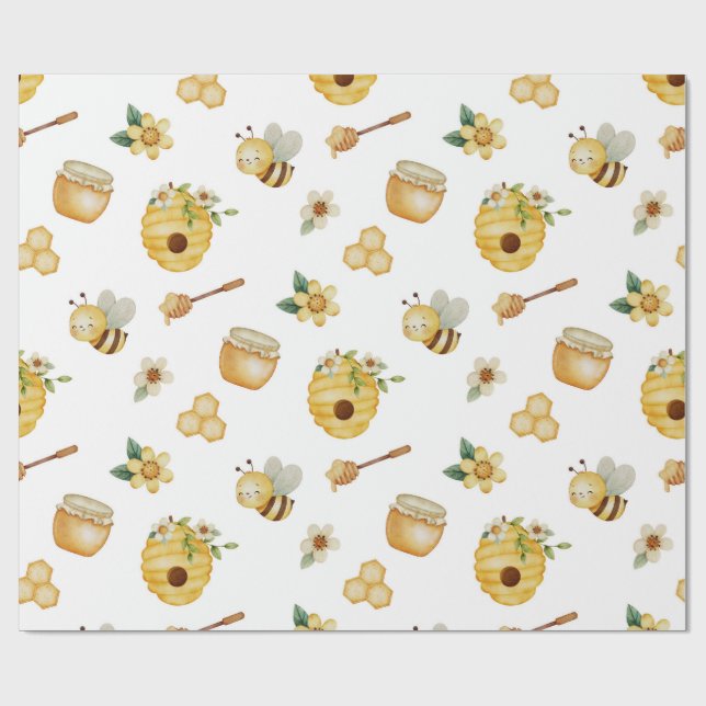 Watercolor Honey Bee Wrapping Paper Presentpapper (Platt)