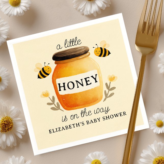 Watercolor Honey & Bees Baby Shower Yellow Pappersservett (Skapare uppladdad)