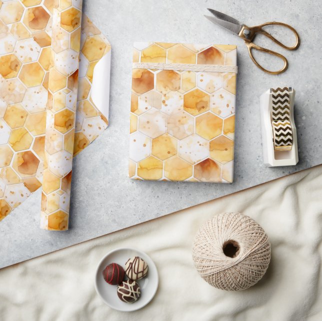 Watercolor Honeycomb Gift Wrap Presentpapper (Hantverk)