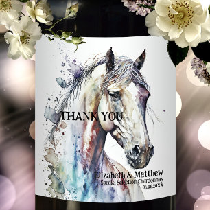 Watercolor Horse Equestrian Vinflaska Etikett