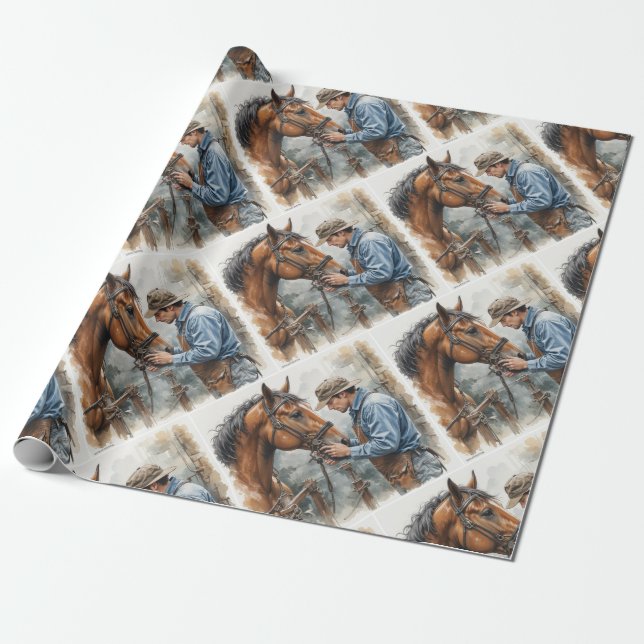 Watercolor Horse Farrier Shoeing  Presentpapper (Utrullad)
