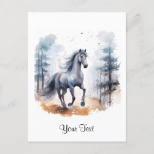 Watercolor Horse i Forest Personized Vykort