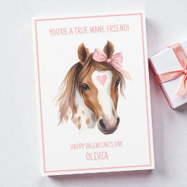 Watercolor Horse Pink Bow Cute Kids Valentine Julkort