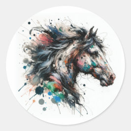 Watercolor Horse Runt Klistermärke