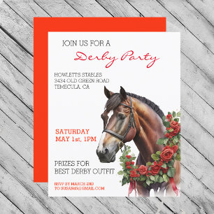 Watercolor Horse Thoroughborn Derby Party Röd ros