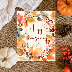 Watercolor Höst löv Happy thanksgiving Wandeans Vykort