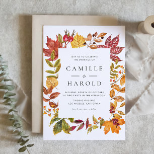 Watercolor Höst löv Ram Fall Wedding Inbjudningar