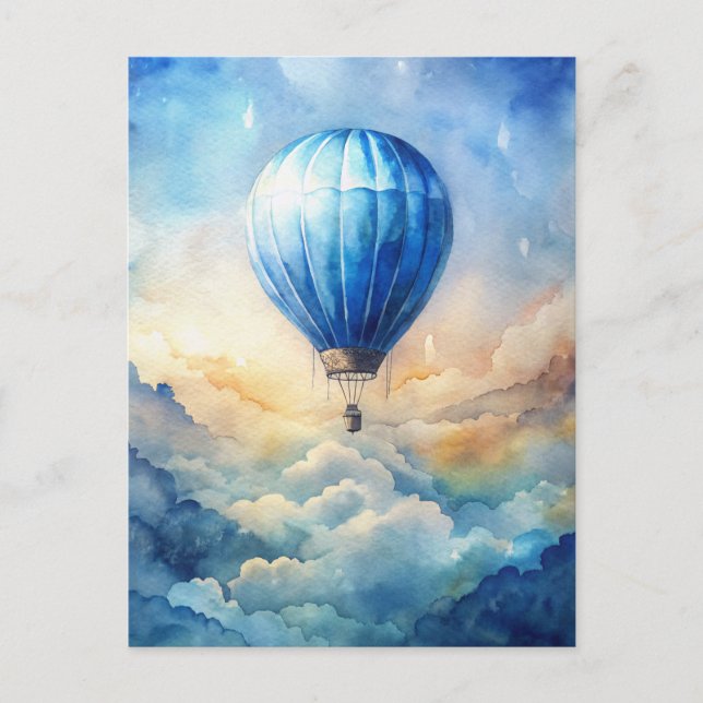 Watercolor Hot Air Balloon Peaceful Sky  Vykort (Framsida)