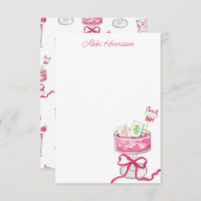 Watercolor Hot Pink Mahjong Cocktails Tack Kort (Fram/baksida)
