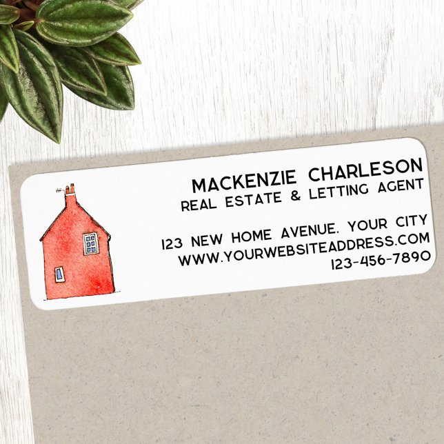Watercolor House Art Business Returadress Etikett (Watercolor house art real estate letting agent business promotional return address label)