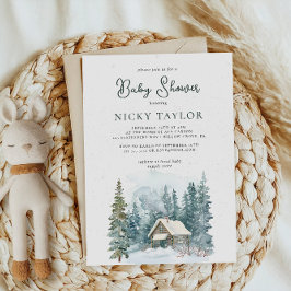 Watercolor House Gräs Träd Snö Winter Baby Shower Inbjudningar