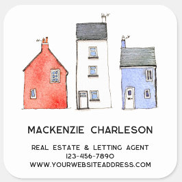 Watercolor House Home Real Gods Letting Agent Fyrkantigt Klistermärke