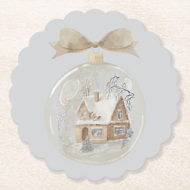 Watercolor House i Snö Globe Underlägg Papper (Framsida)