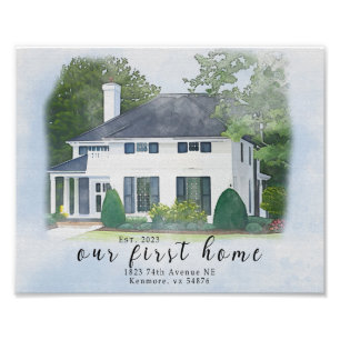 Watercolor House Porträtt, Realtor Cending Gift Fototryck
