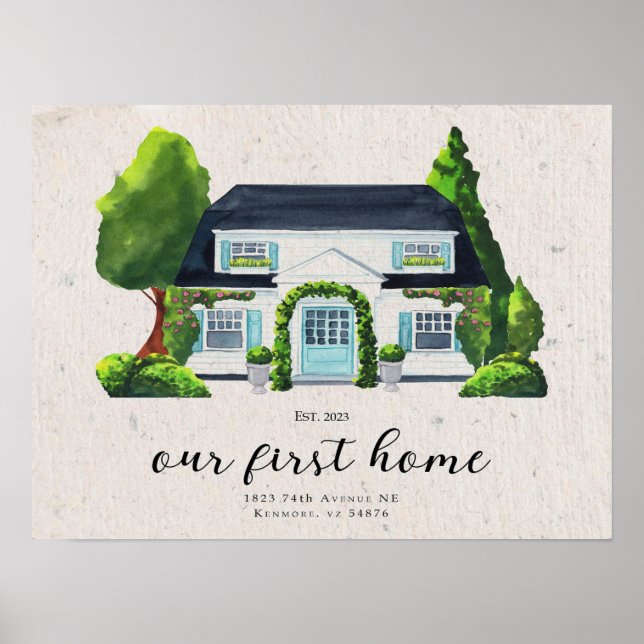 Watercolor House Porträtt,Watercolor House Paintin Poster (Framsidan)
