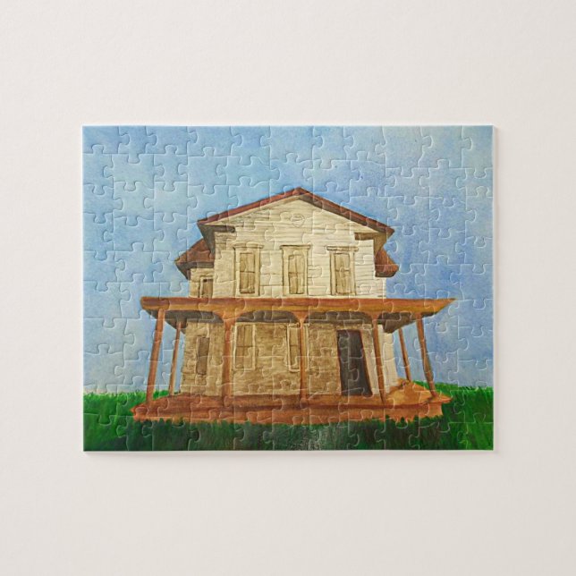 Watercolor House Puzzle Pussel (Horisontell)