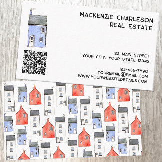 Watercolor House QR-kod Visitkort