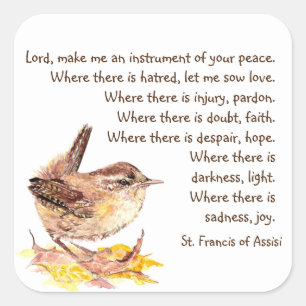Watercolor House Wren Bird St. Francis Prayer Fyrkantigt Klistermärke