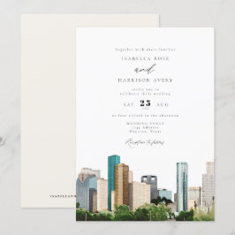 Watercolor Houston Texas City Skyline Bröllop Inbjudningar