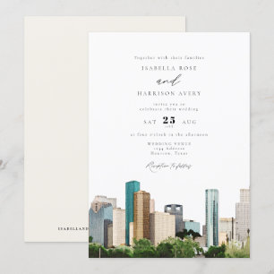 Watercolor Houston Texas City Skyline Bröllop Inbjudningar