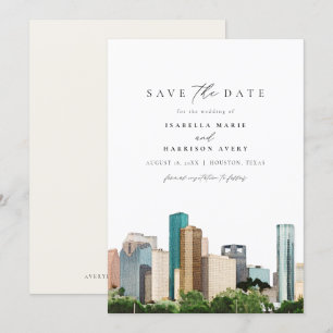 Watercolor Houston Texas Skyline Spara datumet Inbjudningar