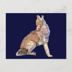 Watercolor Howling Coyote, Animal, Nature Wildlife Vykort